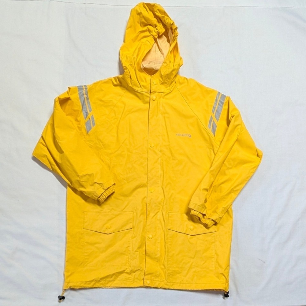 Stearns Dry Wear Yellow Rain Jacket Hooded Reflective Parka Mens XL